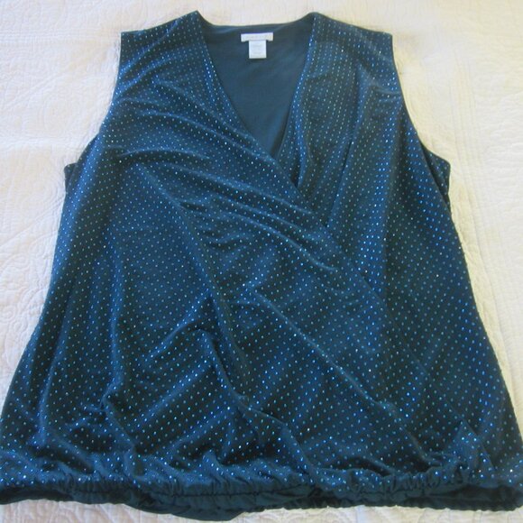 Cache Top XL Blue Teal Polka Dot Crossover Neckline Sleeveless - Picture 1 of 6